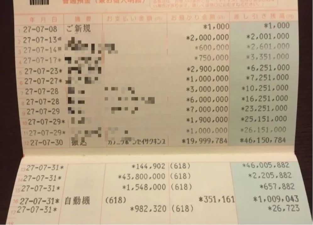 過去の預貯金の入出金履歴の調査